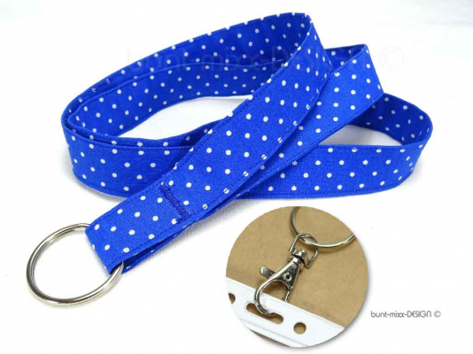 langes Schlüsselband royalblau blau Punkte Karabiner ID-card-lanyard | handmade BuntMixxDESIGN